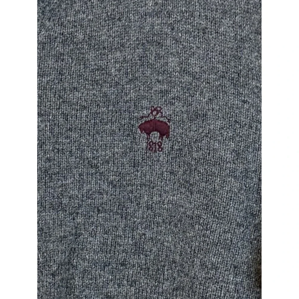 BROOKS BROTHERS Gray V Neck Lambswool Sweater Men Large Knit Pullover Preppy